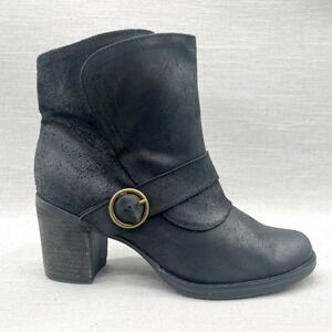 Miz Mooz Miranda‎ Boots Womens 10 Black Leather Bootie Shoes Buckled Strap Heels